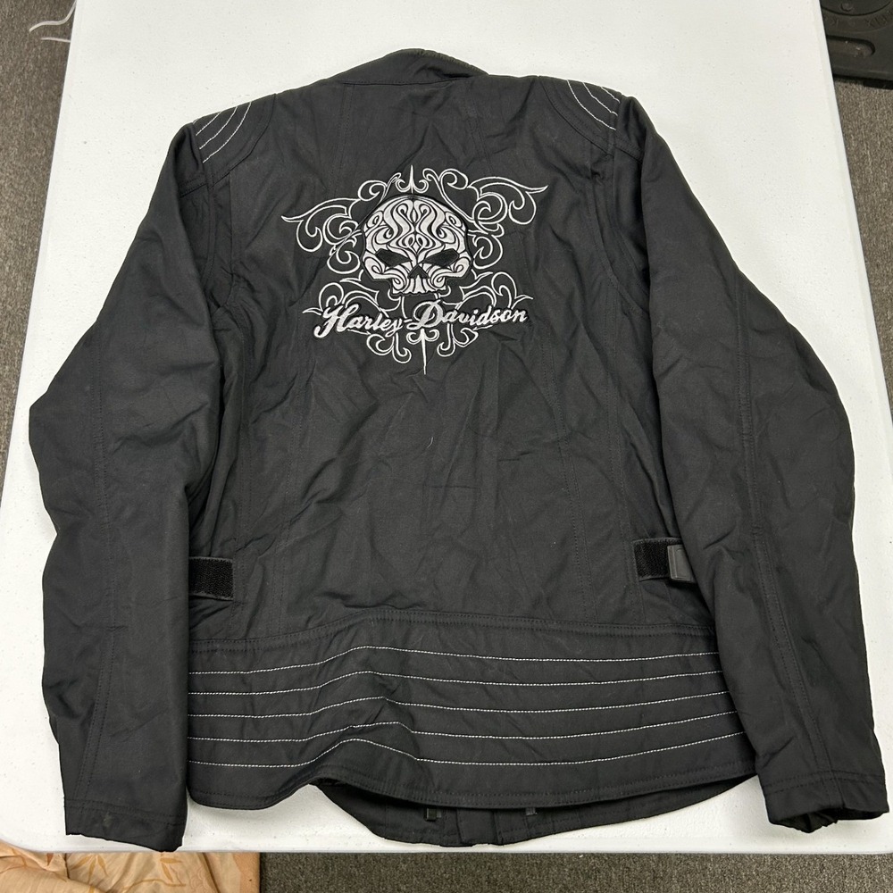 Harley Davidson Riding Jacket Womens Large Black Embroidered Skull Reflective